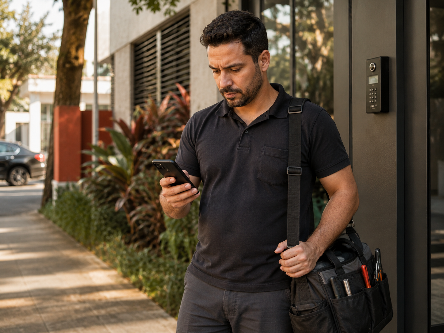 Profissional externo utilizando celular durante atendimento