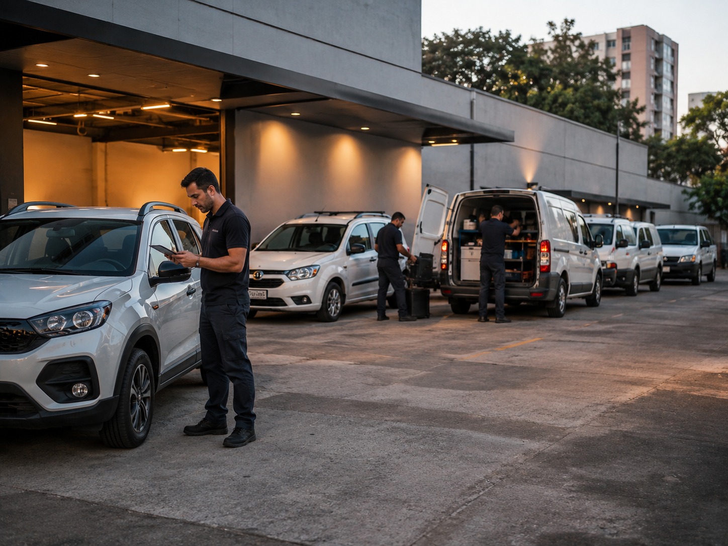 Equipe organizando veículos de uma frota empresarial